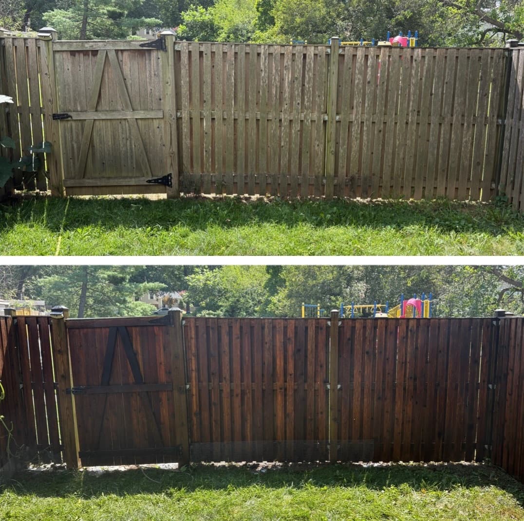 wood fence and gate cleaning, gray weathering removed and the grain brought back, Maryland