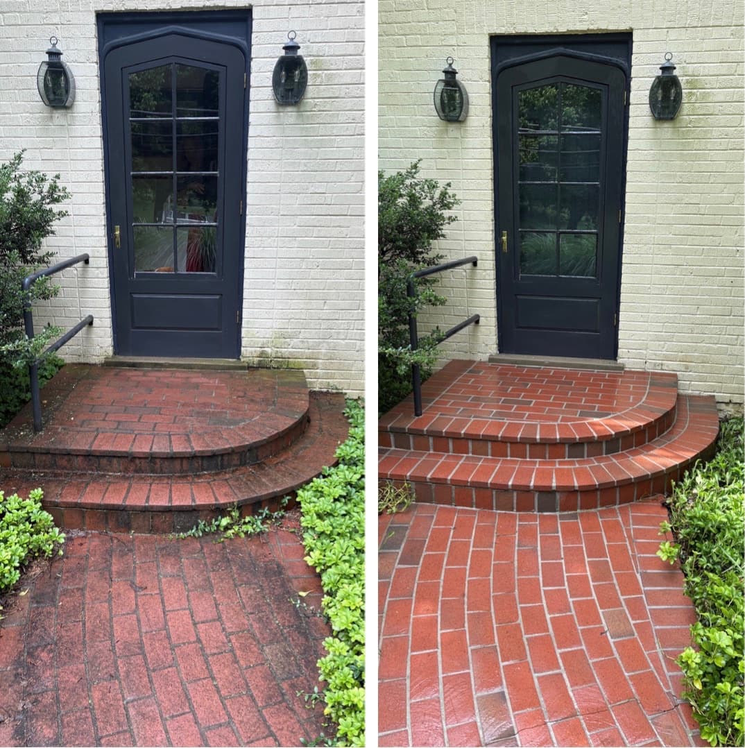 brick entry steps and herringbone path cleaning, algae removed and brick color brought back, Maryland