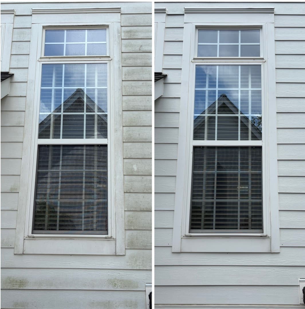 house washing siding and window trim, green algae cleaned off the sashes and surround, Maryland