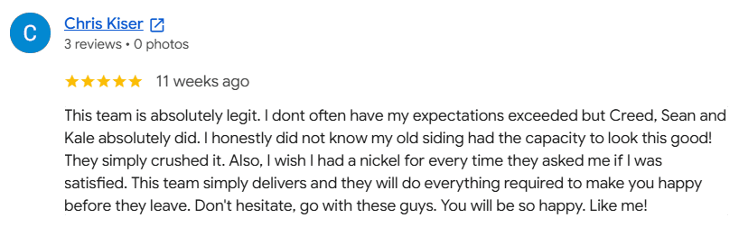 Google review from Chris Kiser, 5 out of 5 stars