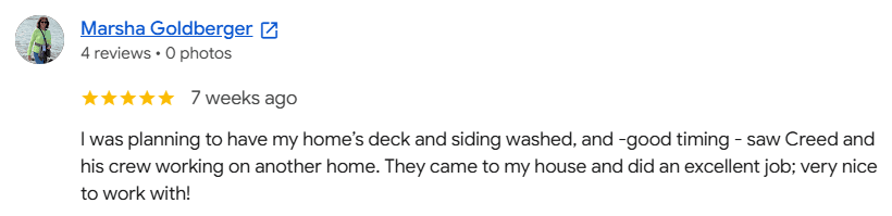 Google review from Marsha Goldberger, 5 out of 5 stars